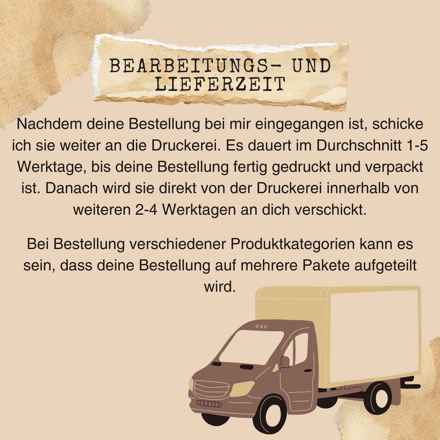 Informationen zu Bearbeitungs- und Liefertzeit